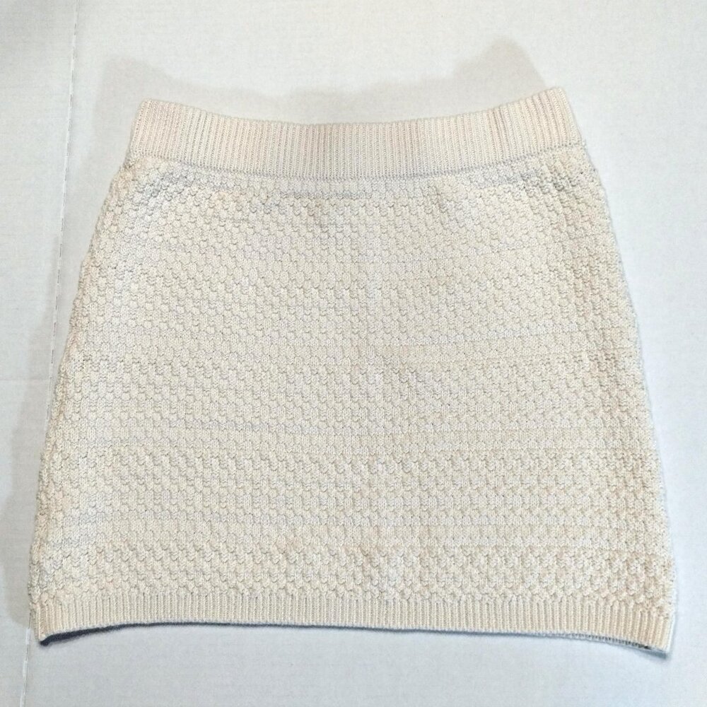 Sz M Wild Fable Ivory Knit Mini Skirt Ivory Elastic Waist Cotton Winter